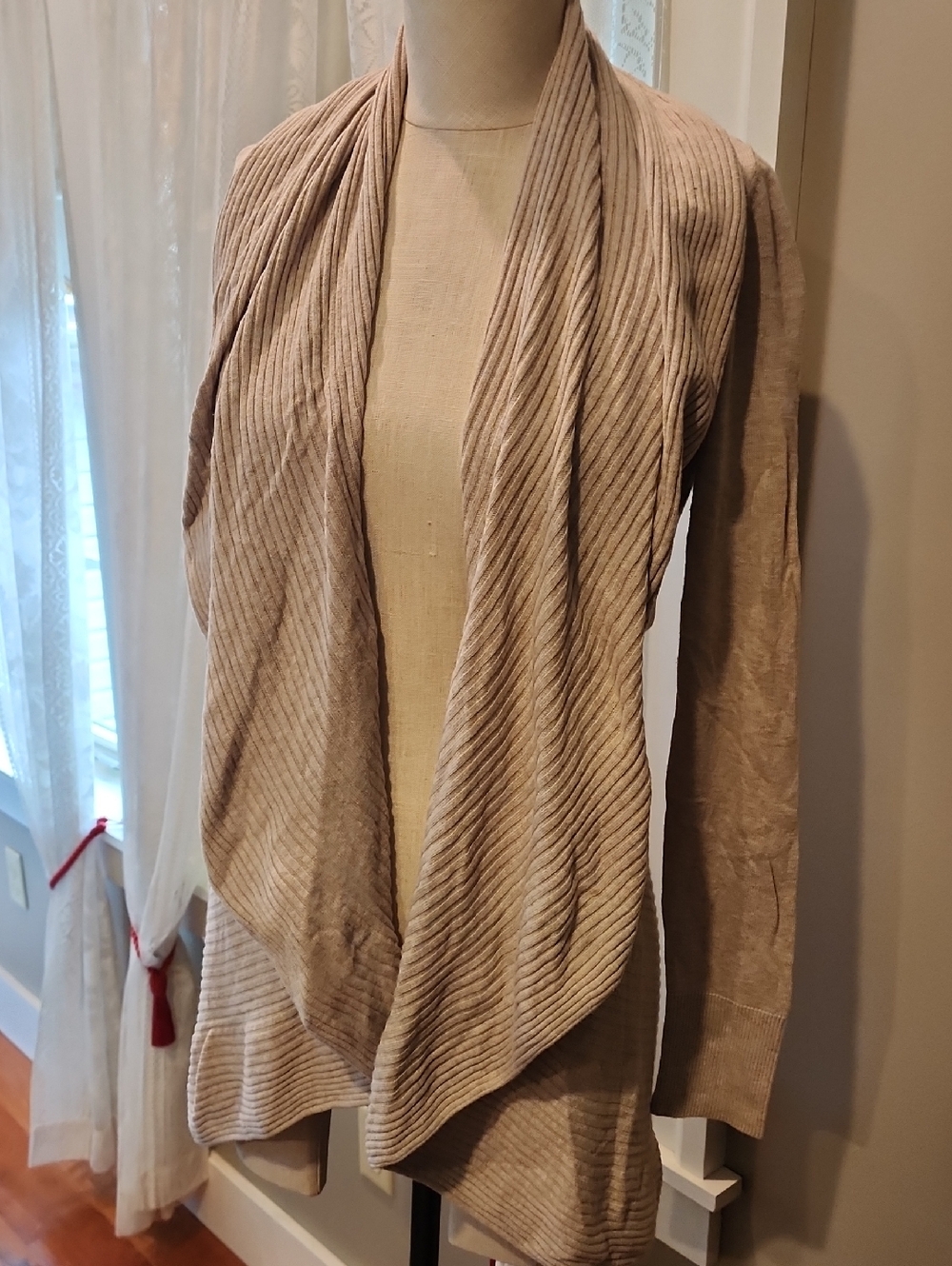 White House Black Market Light Beige Open Cardigan